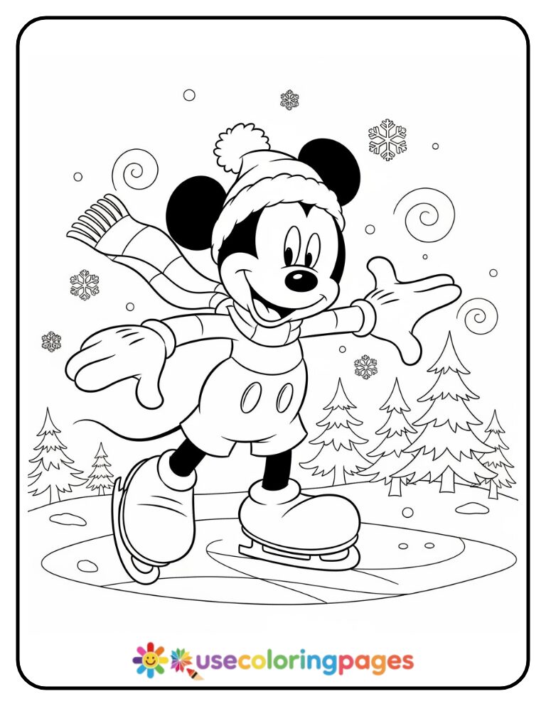 Mickey Mouse Ice Skating Coloring Page