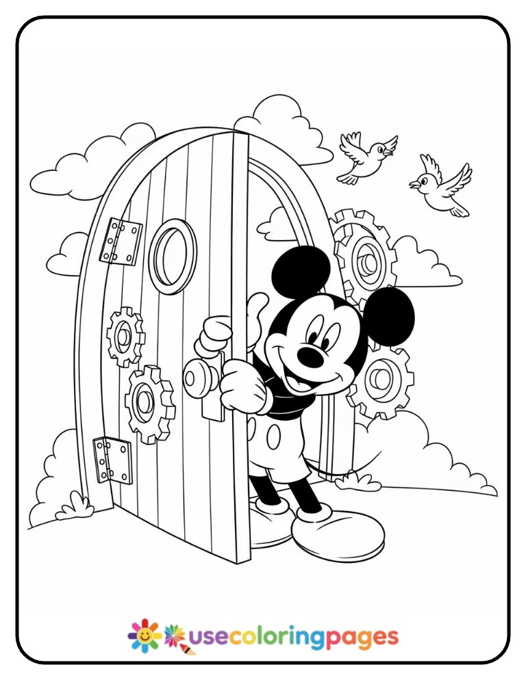 Mickey Mouse Opening the Clubhouse Door Coloring Page