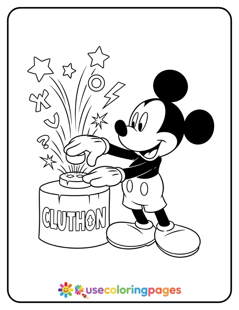Mickey Mouse Pressing Clubhouse Button Coloring Page