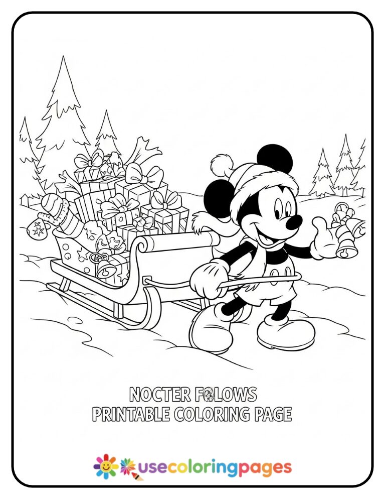 Mickey Mouse Pulling a Sleigh Coloring Page