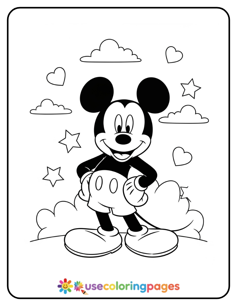 Mickey Mouse Standing and Smiling Coloring Page