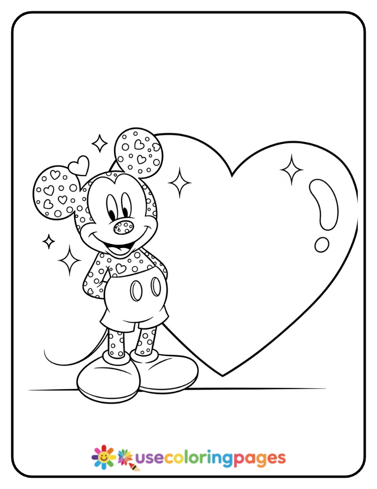Mickey Mouse With a Big Heart Coloring Page