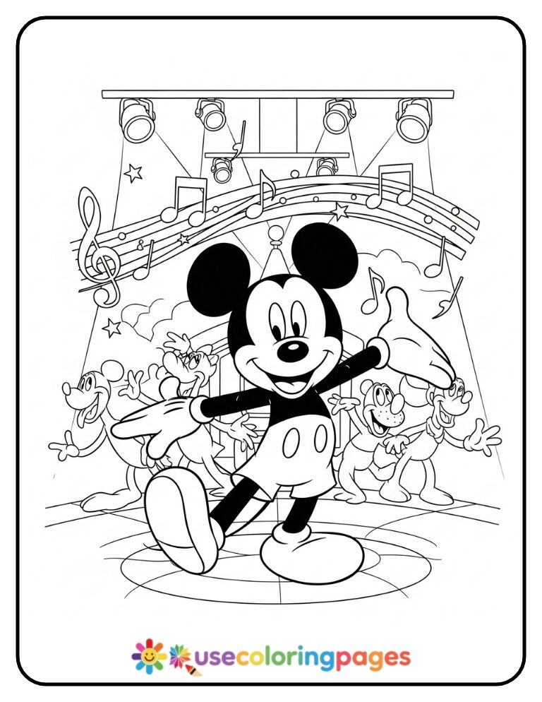 Mickey Mouse and Friends Dancing Coloring Page