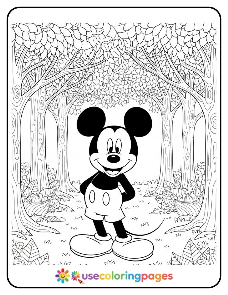 Mickey Mouse in Mandala Forest Coloring Page
