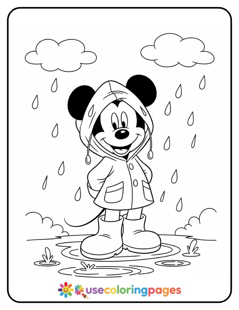 Mickey Mouse in a Raincoat Coloring Page