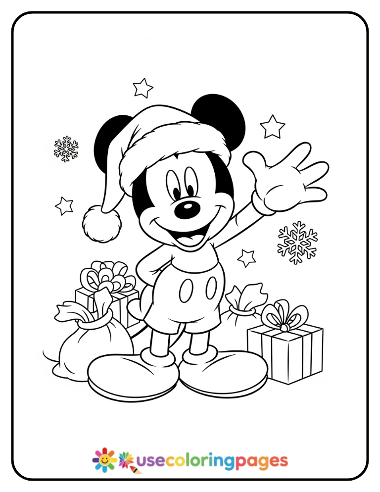 Mickey Mouse in a Santa Hat Coloring Page