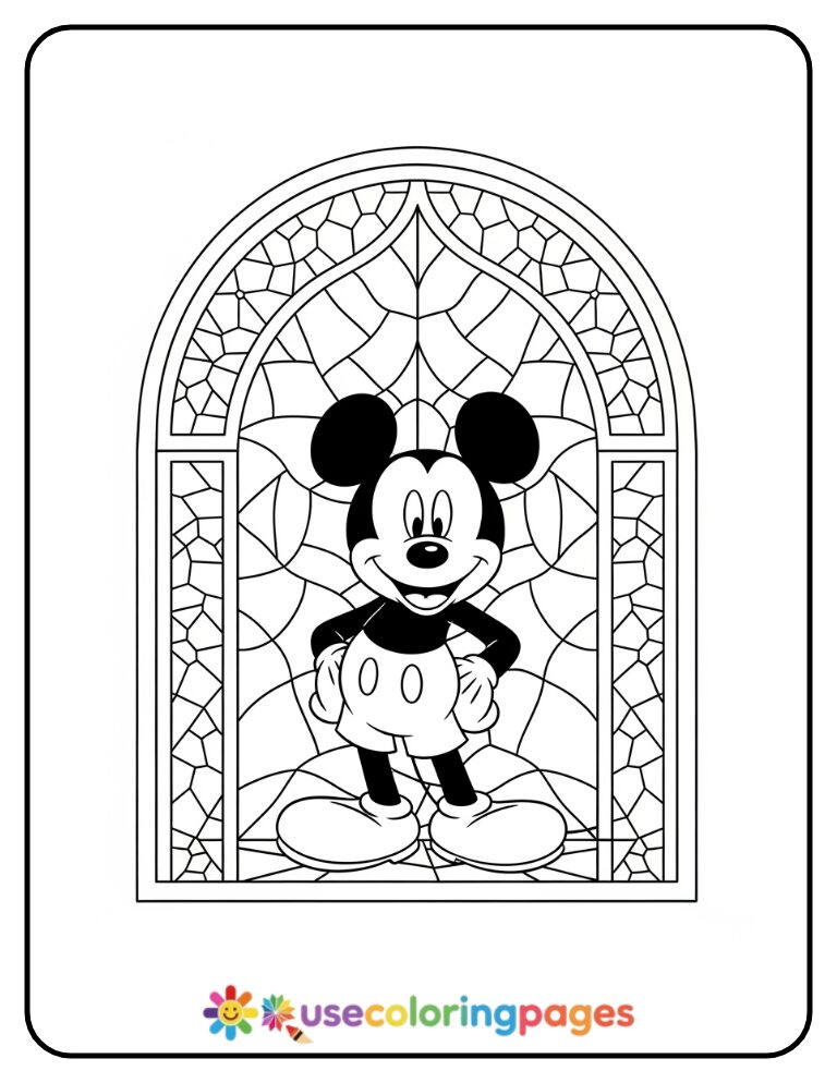 Mickey Mouse in a Stained Glass Window Coloring Page