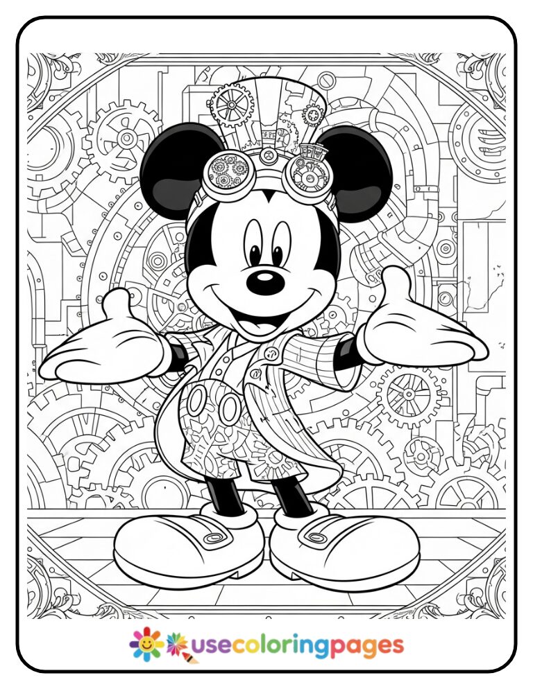 Mickey Mouse in a Steampunk World Coloring Page