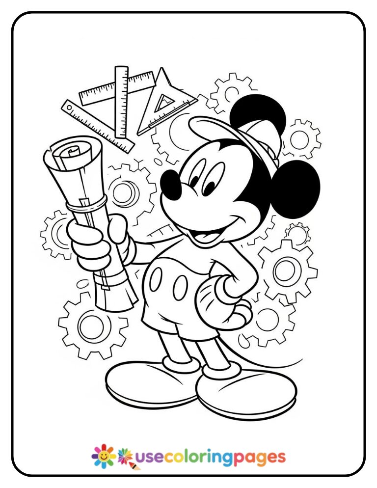Mickey Mouse with Clubhouse Blueprint Coloring Page