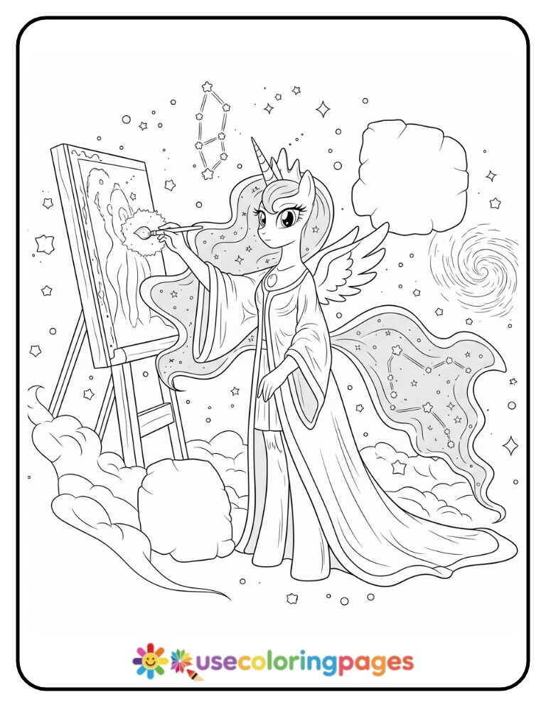 Princess Luna Painting the Night Sky Coloring Page
