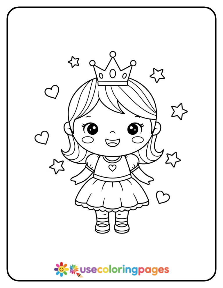 Smiling Princess with a Crown Coloring Page for Kids