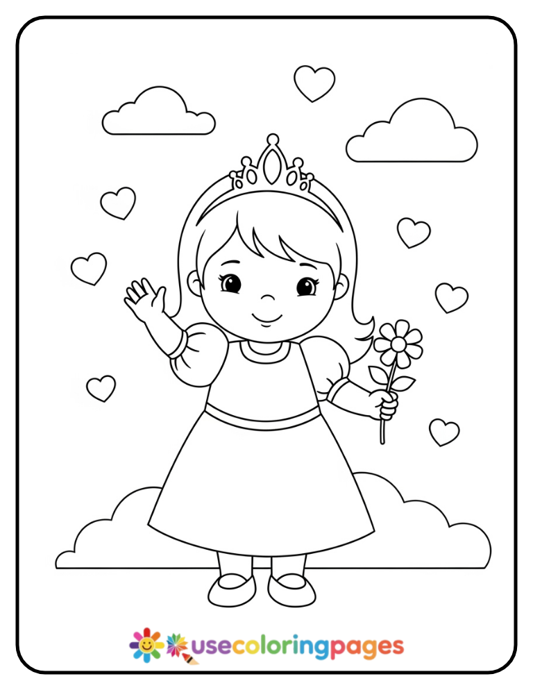 Princess Waving Hello Coloring Page for Kids
