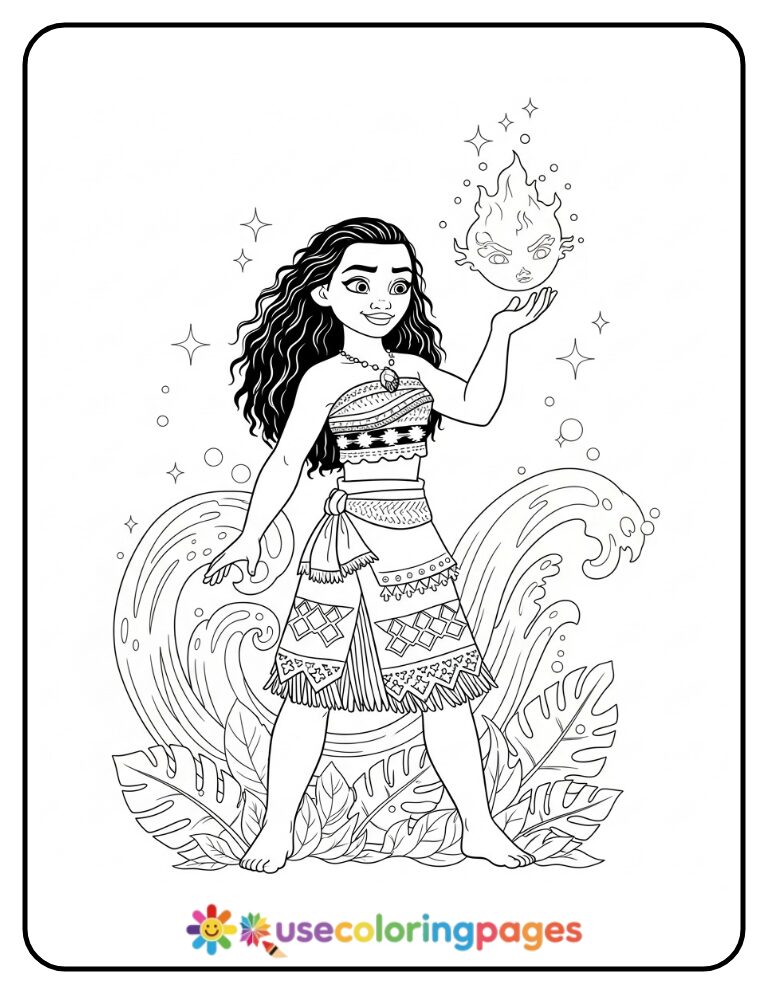 Moana Holding the Heart of Te Fiti Coloring Page