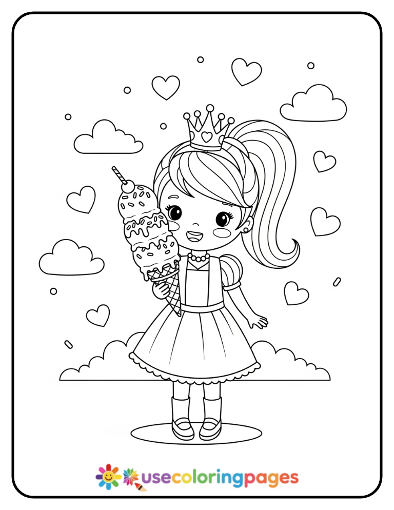 Princess Eating Ice Cream Cone Coloring Page