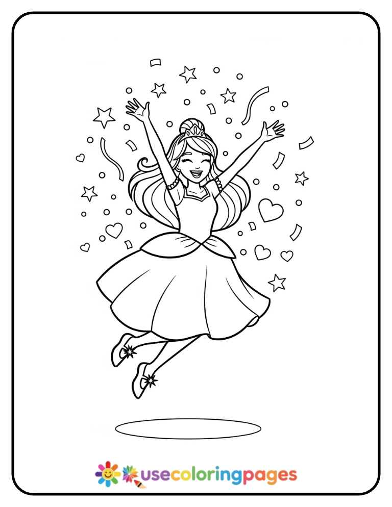 Princess Jumping with Joy Coloring Page