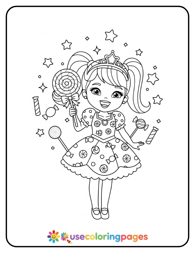 Princess Holding a Magic Lollipop Wand Coloring Page