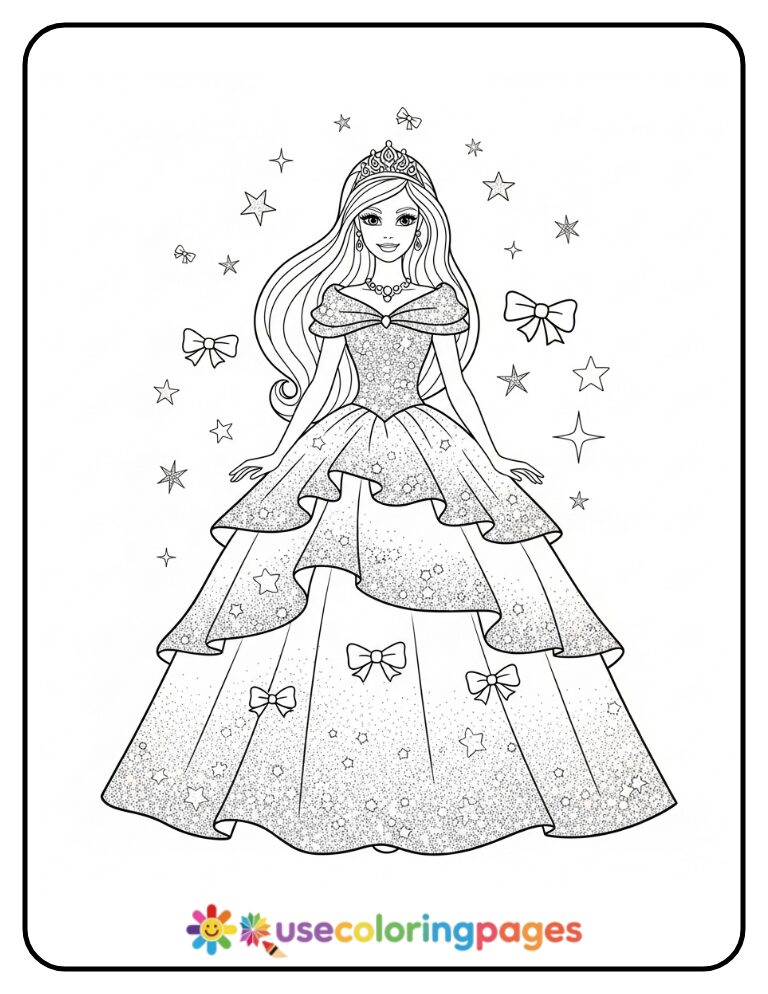 Barbie Princess with a Sparkly Gown Coloring Page
