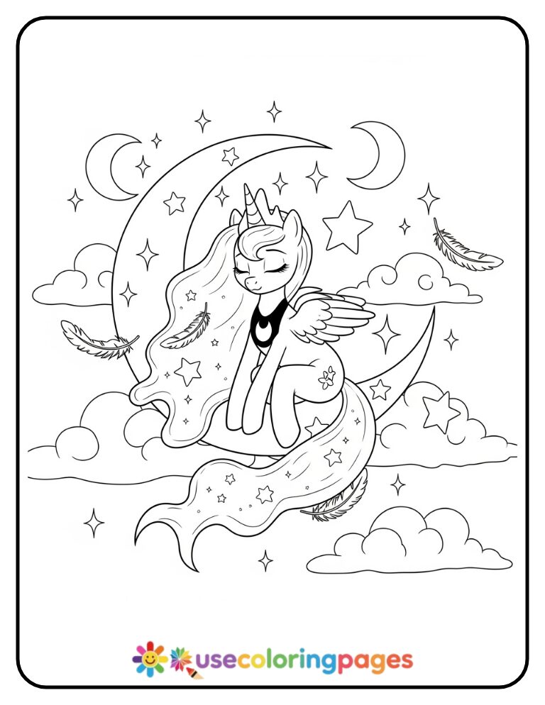 Princess Luna Sitting on a Crescent Moon Coloring Page