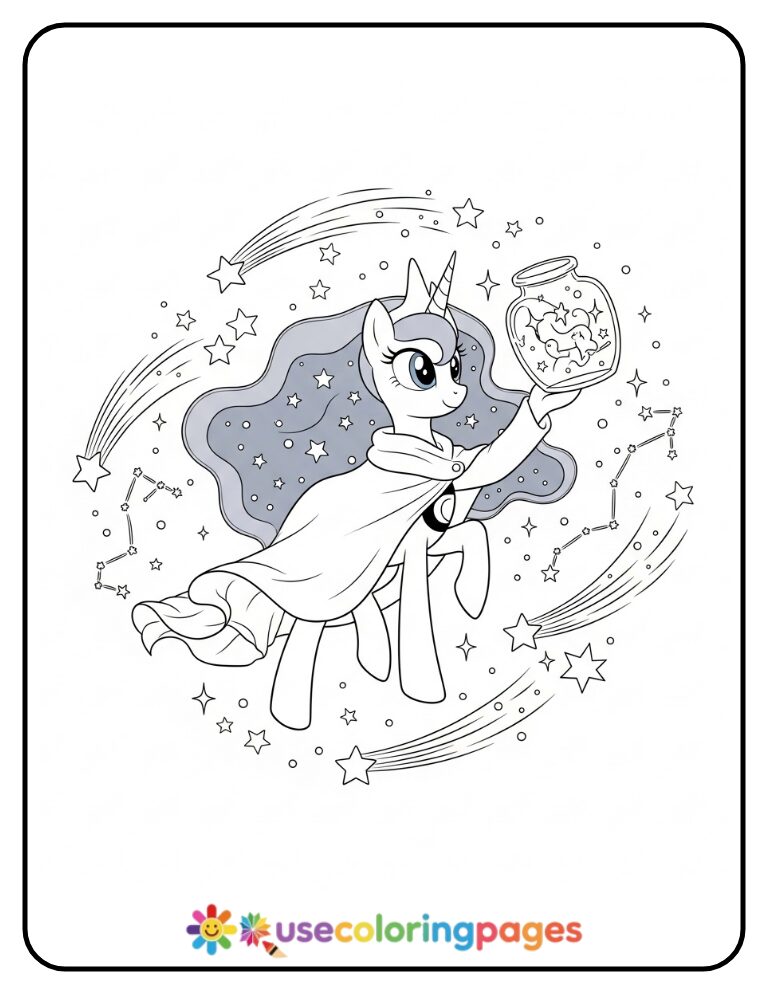 Princess Luna Catching Shooting Stars Coloring Page