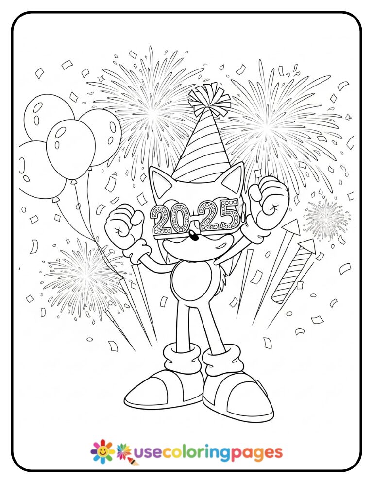 New Year’s Sonic With Fireworks Coloring Page