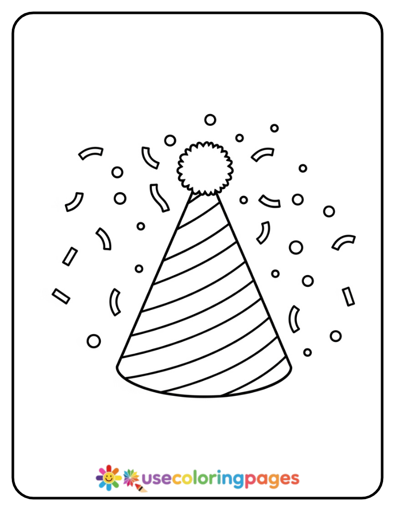 Party Hat With Confetti Sprinkles Coloring Page