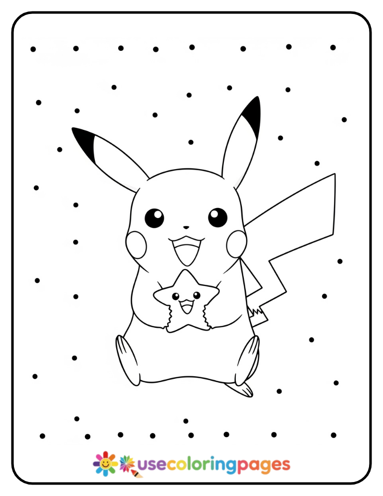 Pikachu Holding a Star Coloring Page Easy Printable