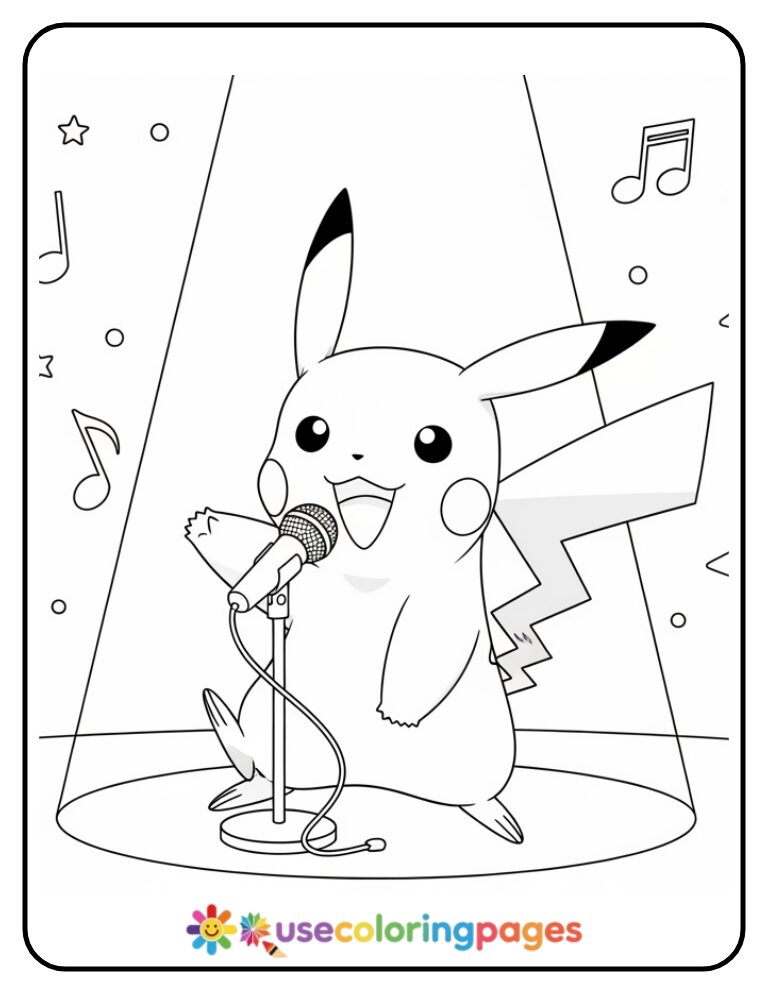 Pikachu Performing on Stage with Spotlight Coloring Page