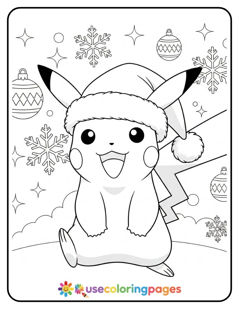 Pikachu Wearing a Santa Hat Coloring Page For Kids