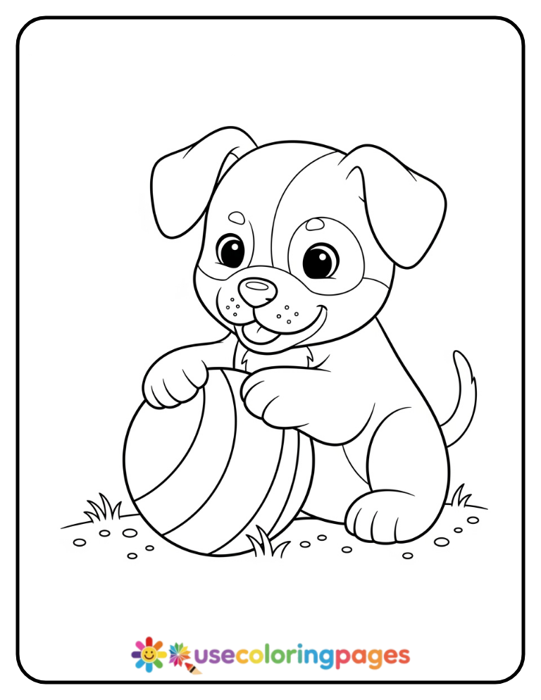 Playful Puppy with Ball Coloring Page