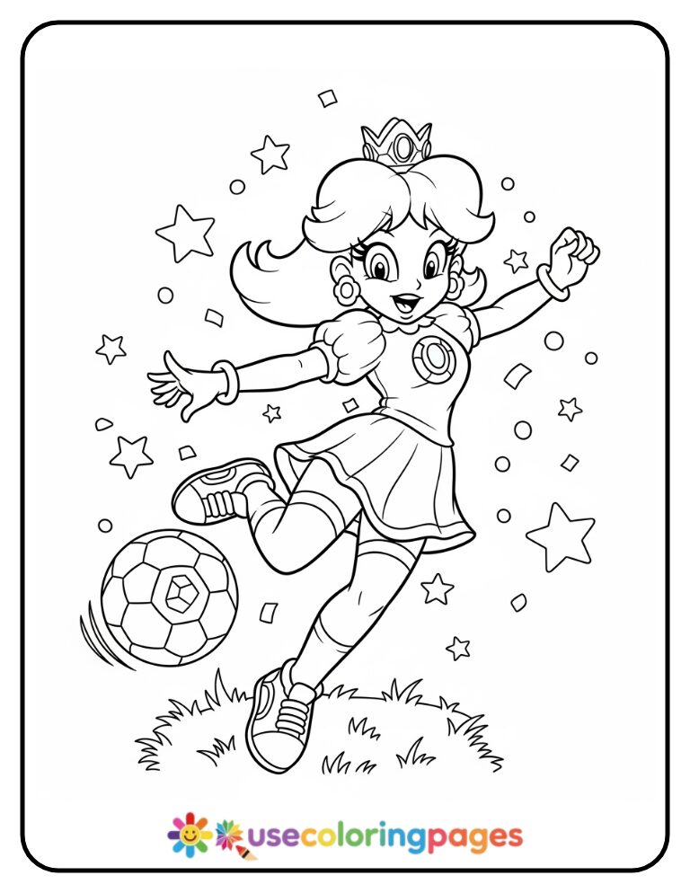 Princess Daisy Playing Soccer Coloring Page