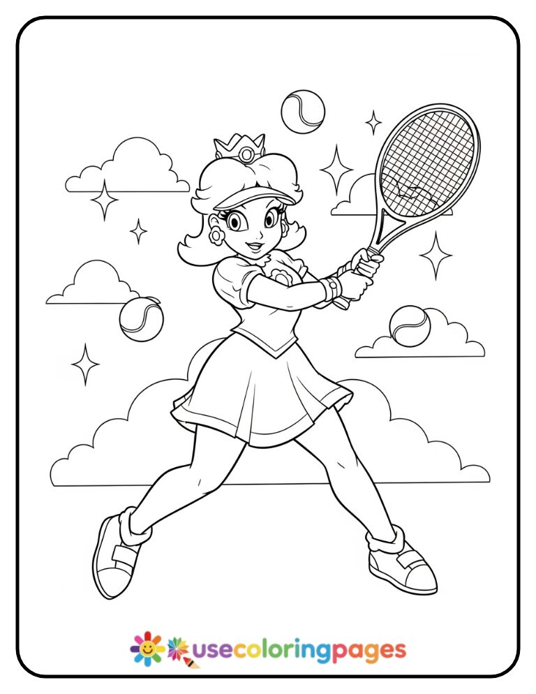 Princess Daisy Playing Tennis Coloring Page
