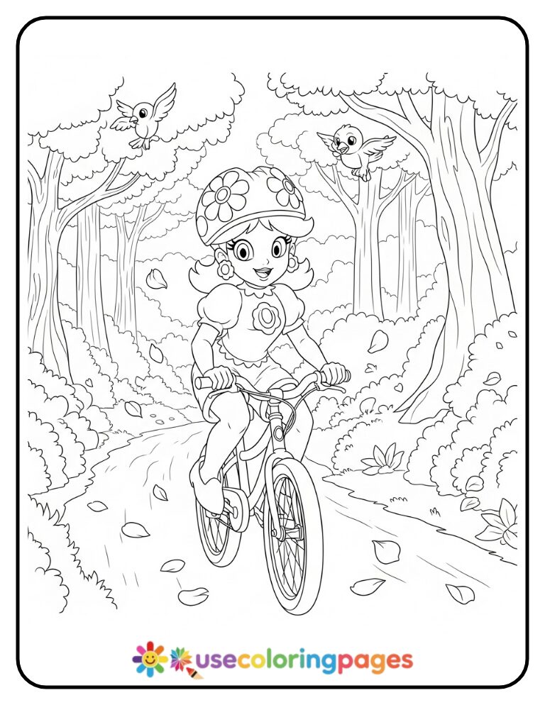Princess Daisy Riding a Bike Coloring Page