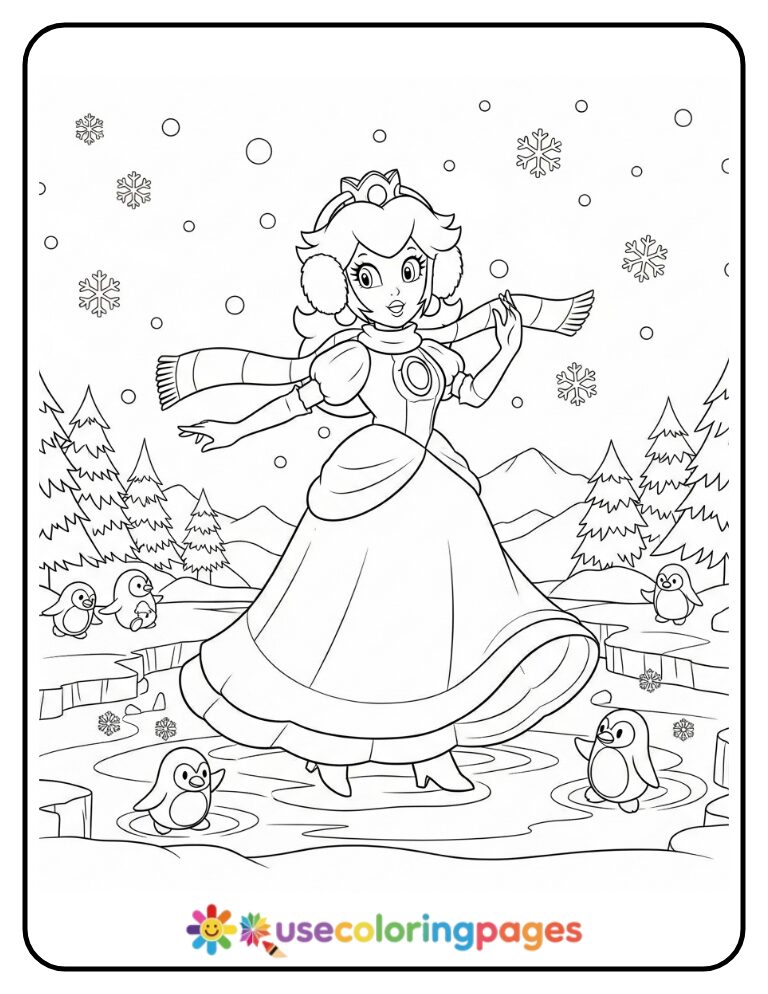 Princess Peach Ice Skating Coloring Page