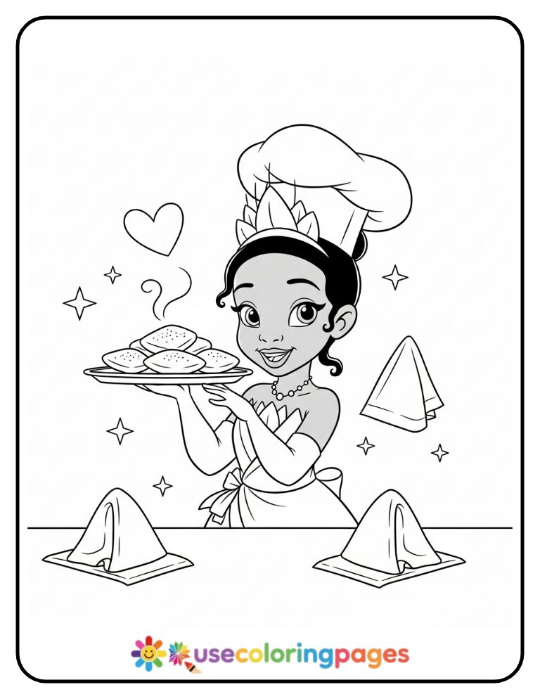 Princess Tiana Serving Beignets Coloring Page