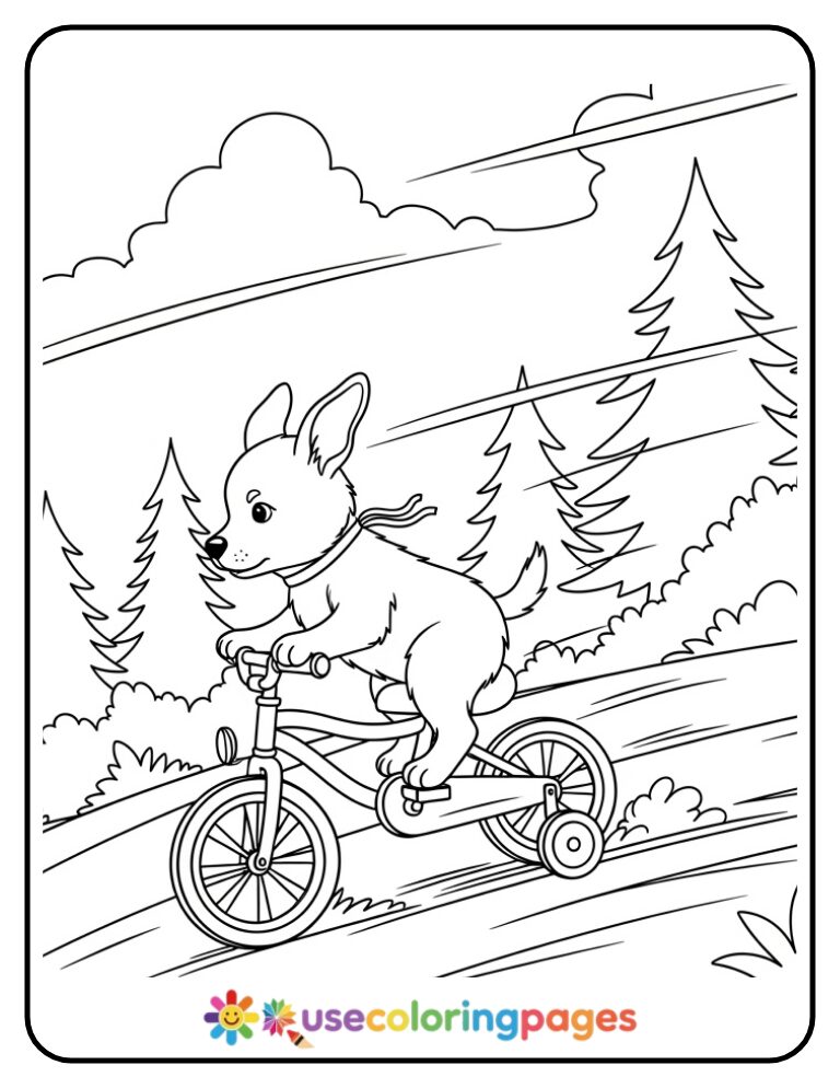 Puppy Riding a Bike Coloring Page