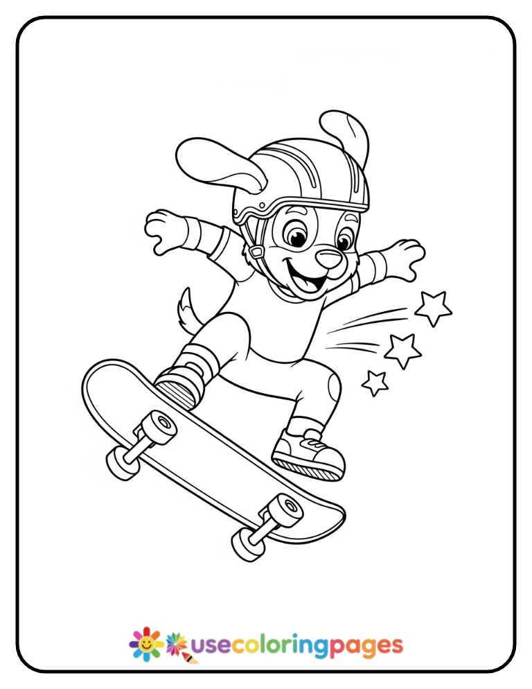 Puppy with Skateboard Coloring Page