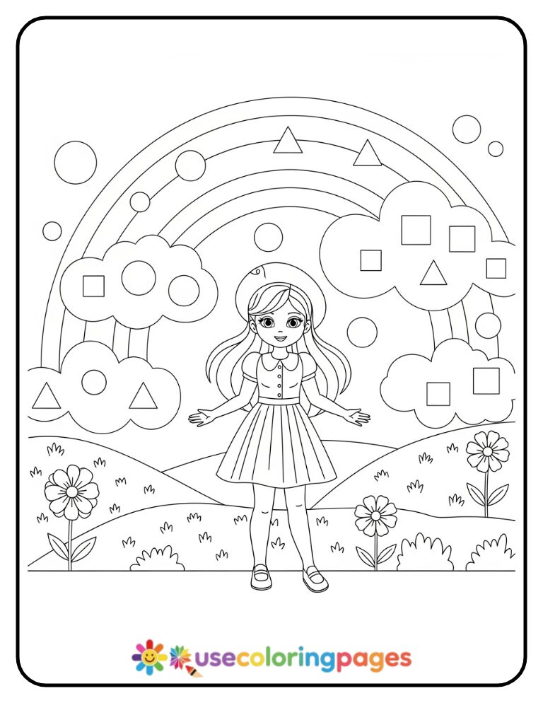 Rainbow Shape Hunt Coloring Page
