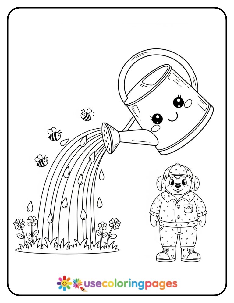 Rainbow Splashing Out Of Watering Can Coloring Page