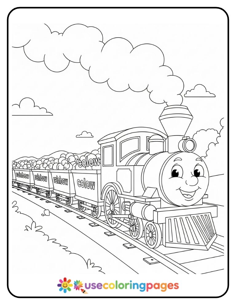 Rainbow Train With Color Word Boxcars Coloring Page