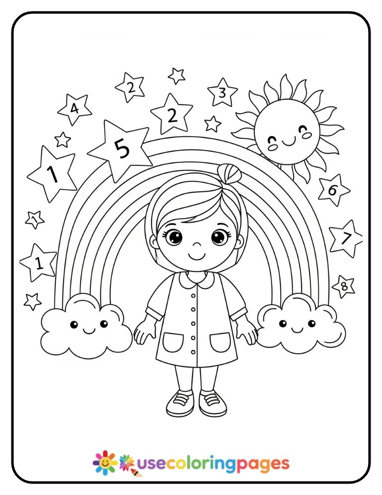Rainbow with Count-and-Color Stars Coloring Page
