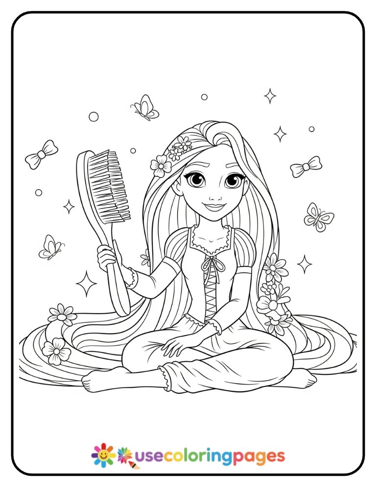 Rapunzel Brushing Her Long Hair Coloring Page