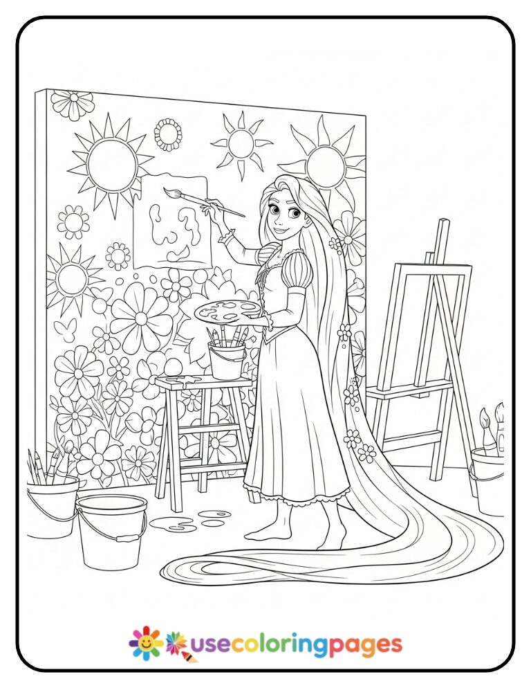 Rapunzel Painting a Mural Coloring Page