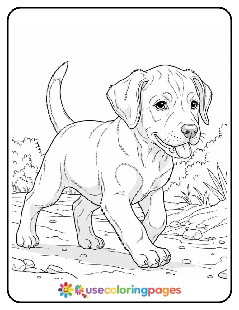 Realistic Puppy Walking on Trail Coloring Page