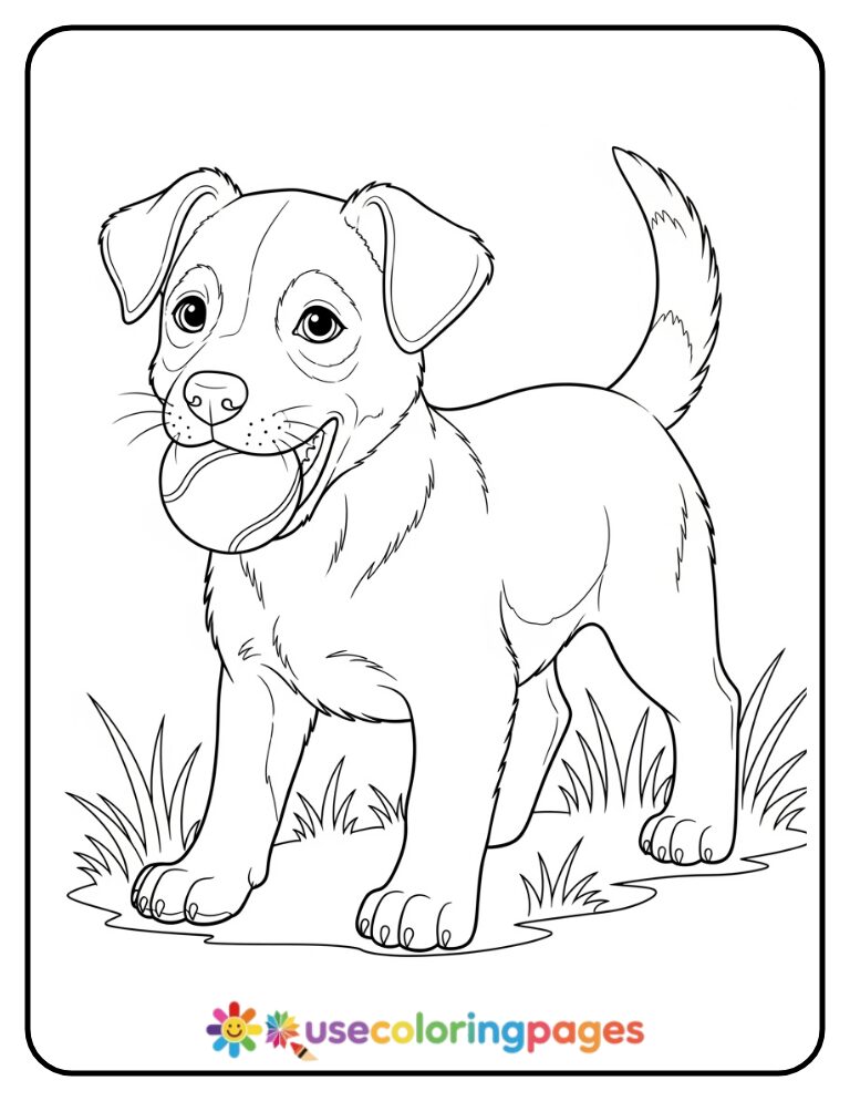 Realistic Puppy with Ball in Mouth Coloring Page