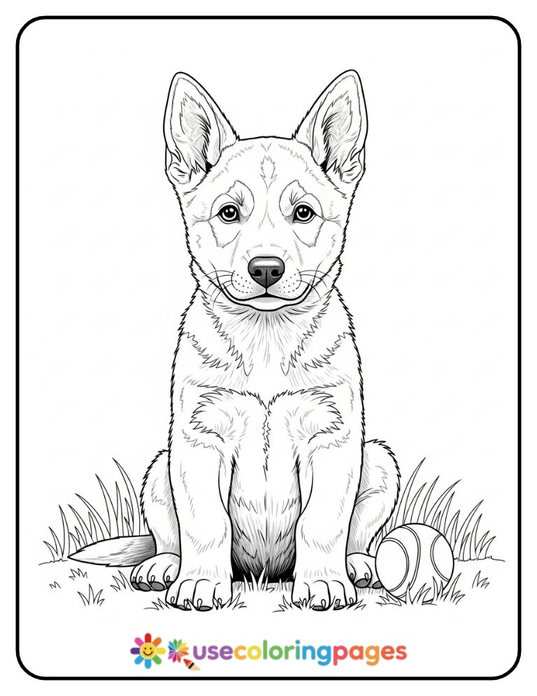 Realistic Sitting Puppy Coloring Page