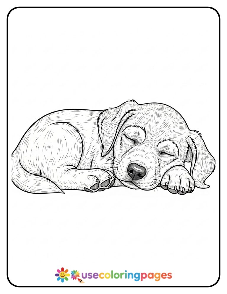 Realistic Sleeping Puppy Coloring Page