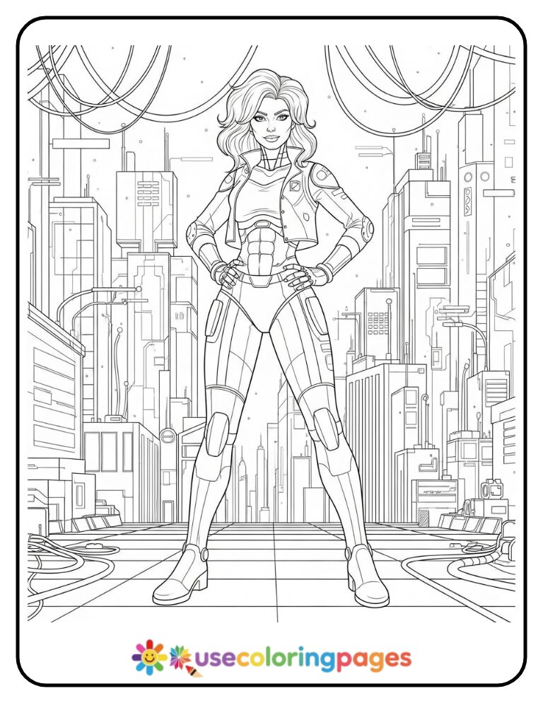 Rusty Rose Stands in Cyber City Coloring Page