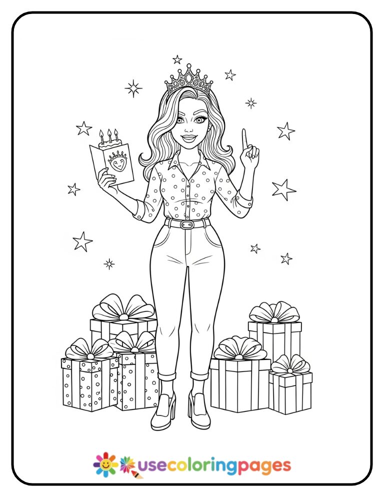 Sassy Woman With Birthday Tiara Coloring Page