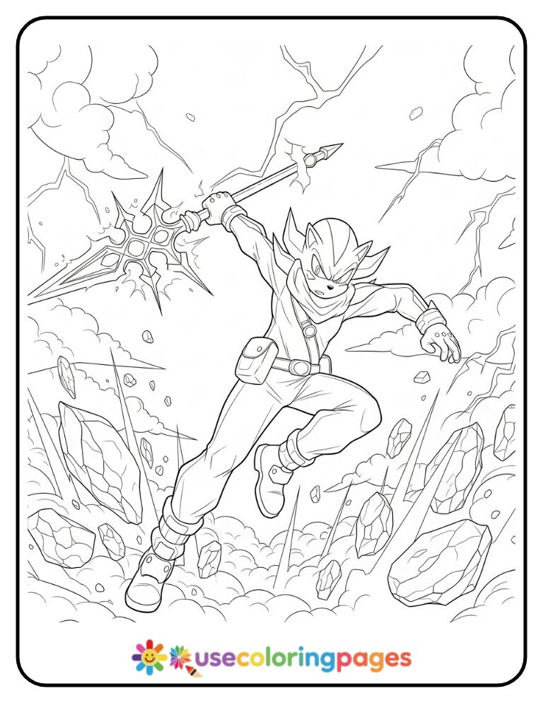 Shadow Uses Chaos Spear in Battle Coloring Page