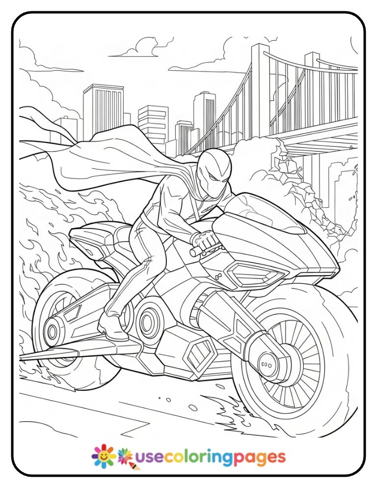 Shadow on Jet Bike Escape Scene Coloring Page